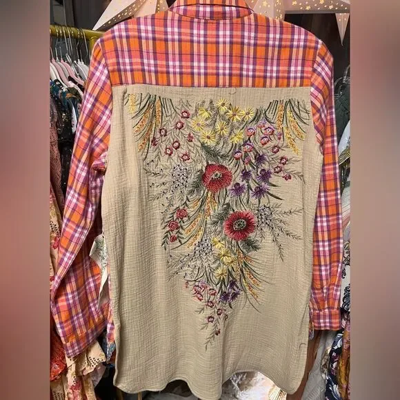 Aratta Embroidered Plaid Flannel & Gauze Masterpiece Shirt - Picture 7 of 8